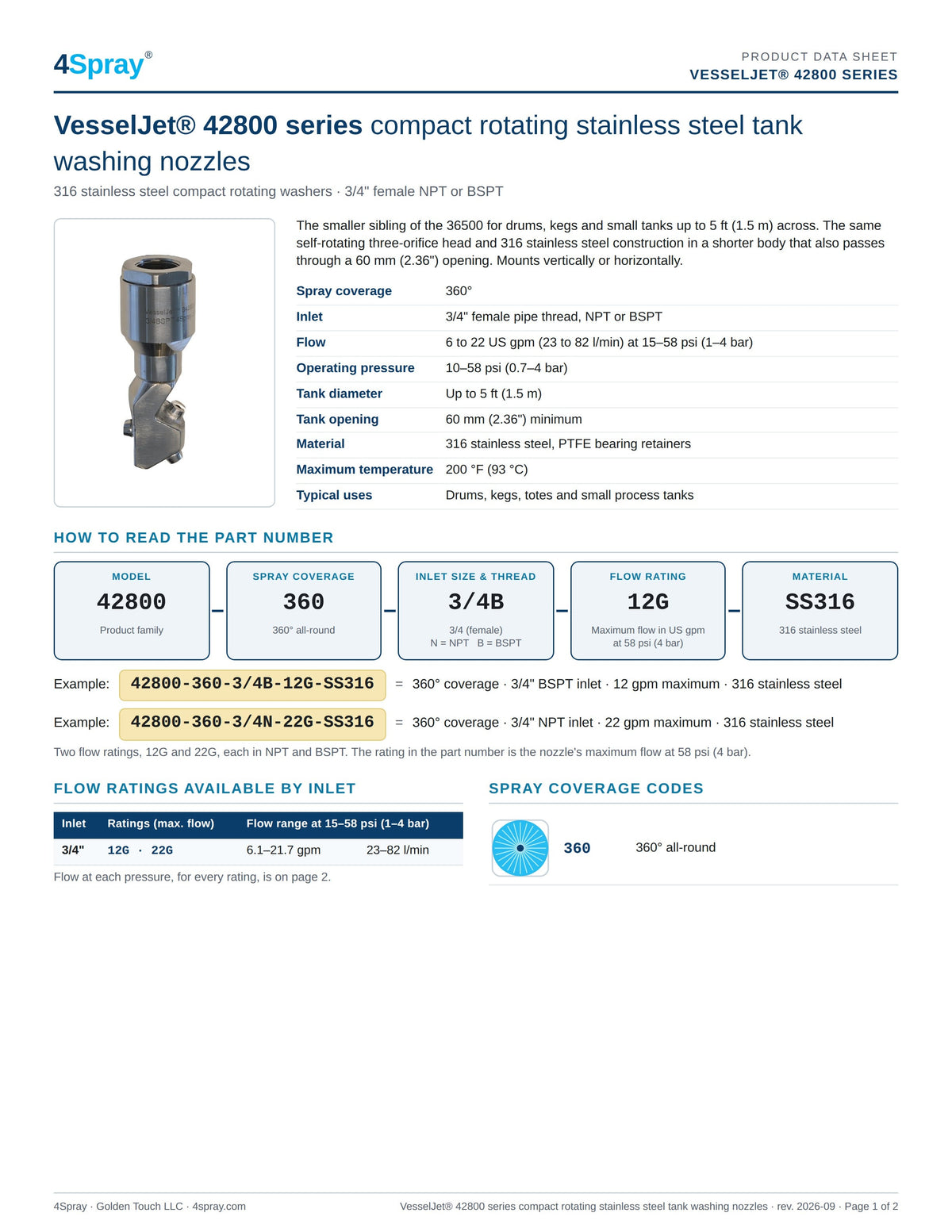 VesselJet 42800 series data sheet, page 1 of 2: ordering information
